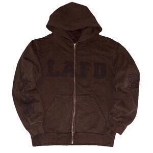 Travis Scott‎ Cactus Jack LAFD Hoodie M Brown CA Fire Relief Limited NEW *flaw
